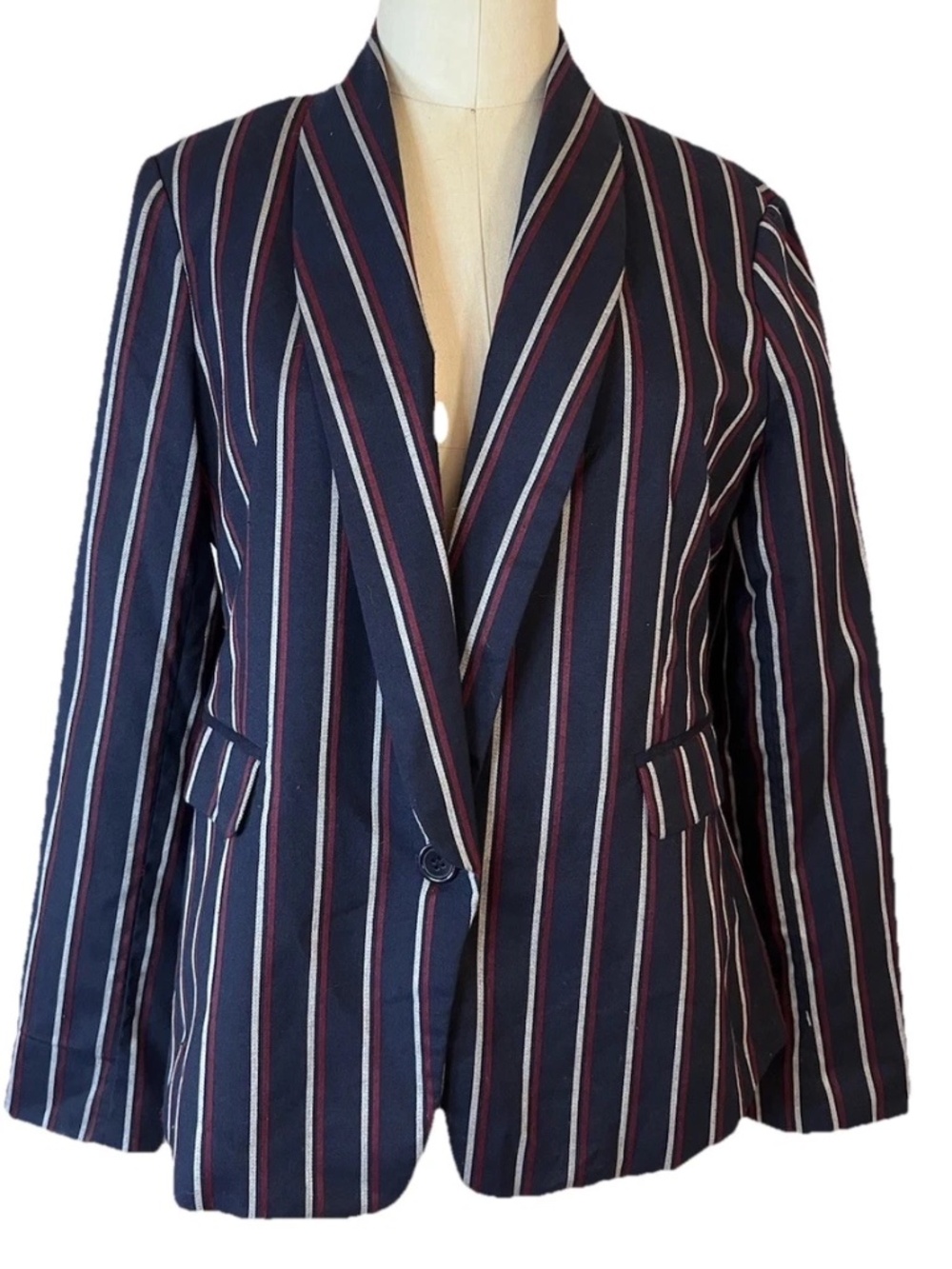 Lucca Couture x Wildfang Striped Boater Blazer Navy Red White Size M